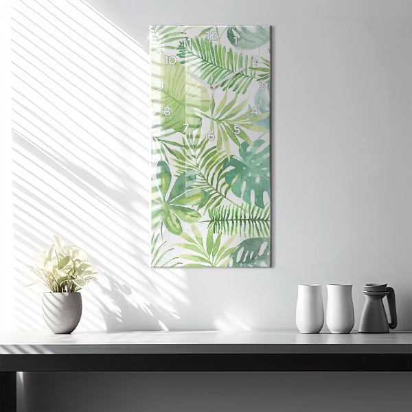 Ceas vertical de perete din sticlă Frunze verzi