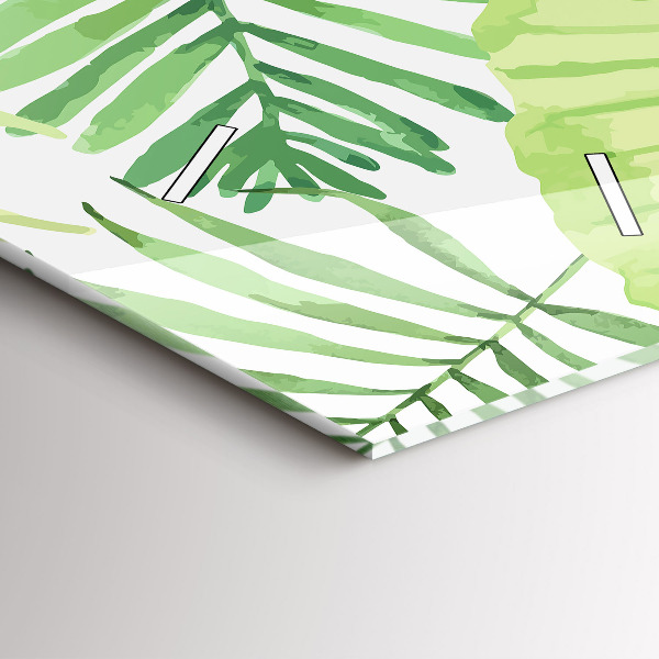 Ceas vertical de perete din sticlă Frunze verzi