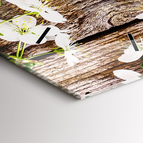 Ceas vertical de perete din sticlă Flori pe lemn