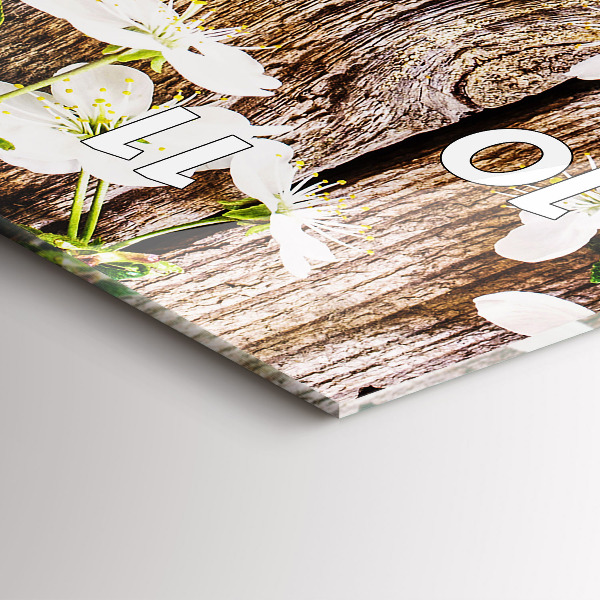 Ceas vertical de perete din sticlă Flori pe lemn