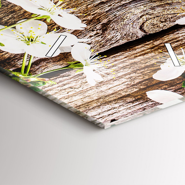 Ceas vertical de perete din sticlă Flori pe lemn