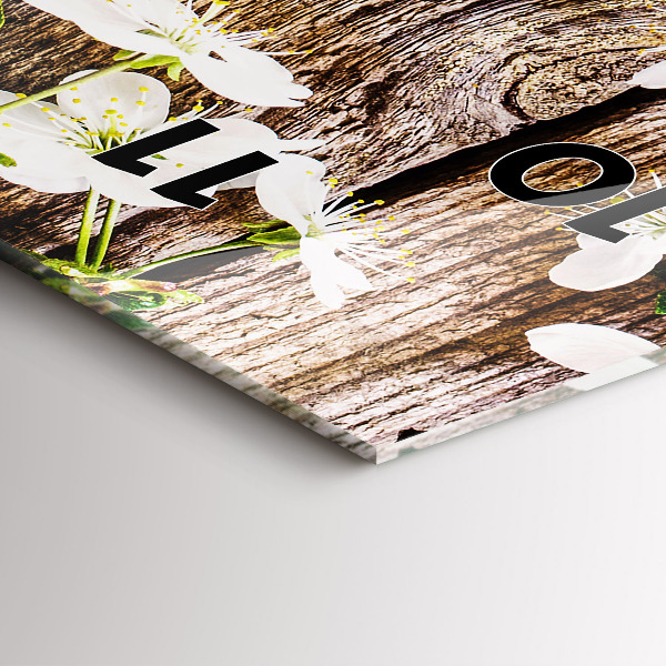 Ceas vertical de perete din sticlă Flori pe lemn