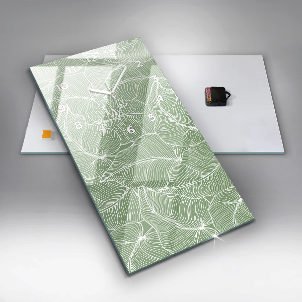 Ceas vertical de perete din sticlă Modelul frunzelor naturii