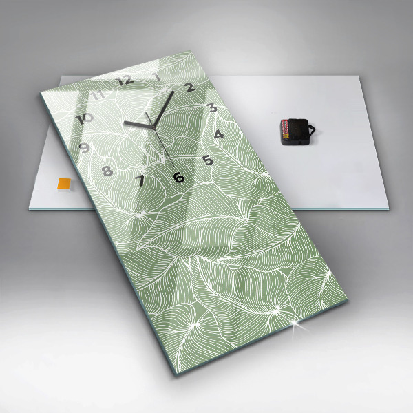 Ceas vertical de perete din sticlă Modelul frunzelor naturii