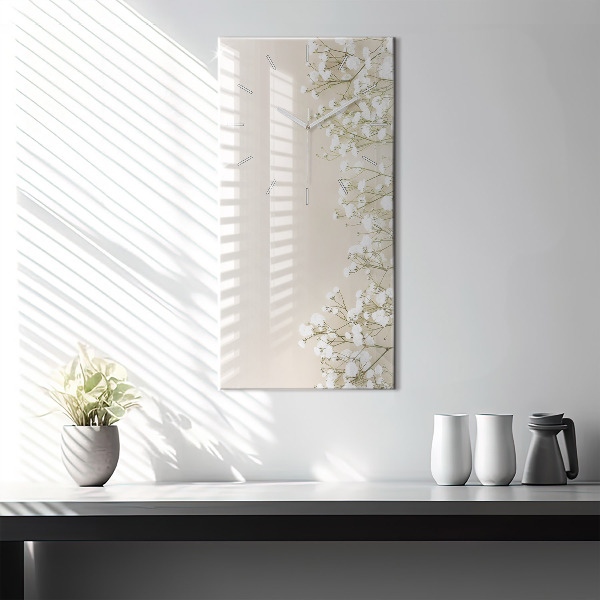 Ceas vertical de perete din sticlă Flori înfloritoare de gypsophila