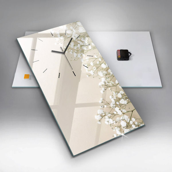Ceas vertical de perete din sticlă Flori înfloritoare de gypsophila