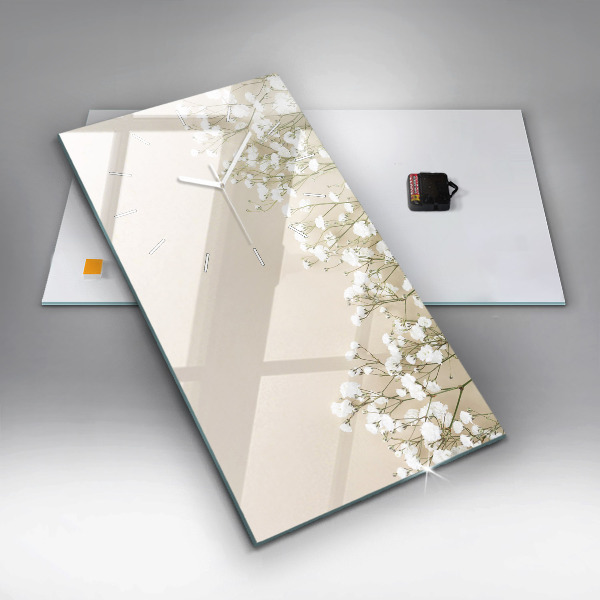 Ceas vertical de perete din sticlă Flori înfloritoare de gypsophila