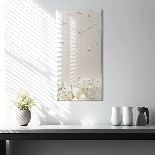 Ceas vertical de perete din sticlă Flori înfloritoare de gypsophila