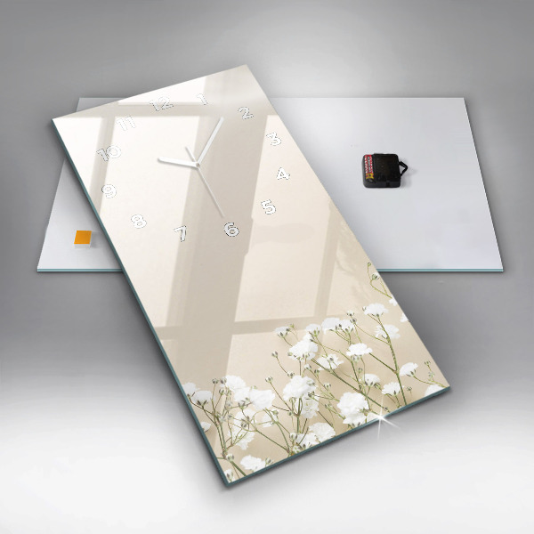 Ceas vertical de perete din sticlă Flori înfloritoare de gypsophila
