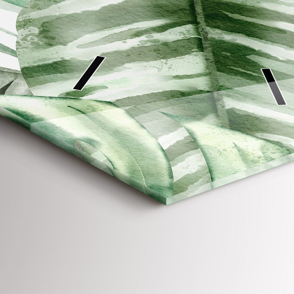 Ceas vertical de perete din sticlă Frunze de plante pictate