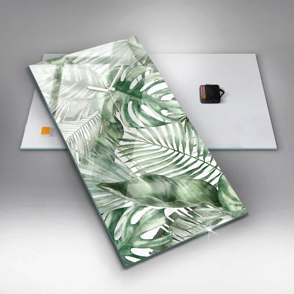 Ceas vertical de perete din sticlă Frunze de plante pictate