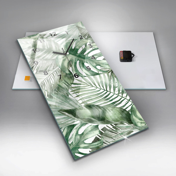 Ceas vertical de perete din sticlă Frunze de plante pictate