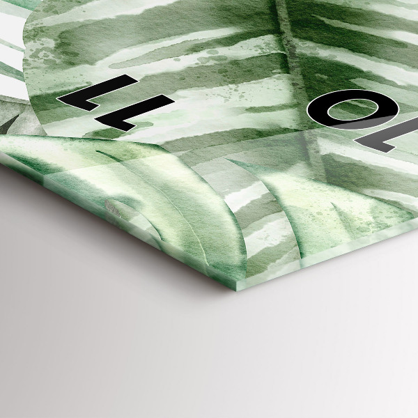 Ceas vertical de perete din sticlă Frunze de plante pictate