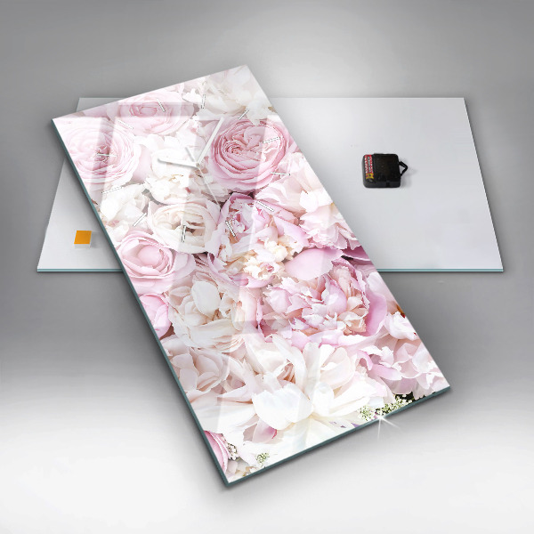 Ceas vertical de perete din sticlă Flori decorative