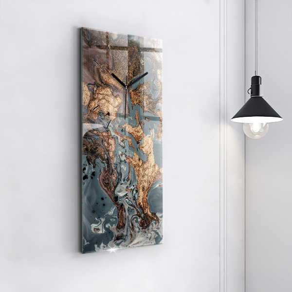 Ceas vertical de perete din sticlă Abstracția aurului din marmură