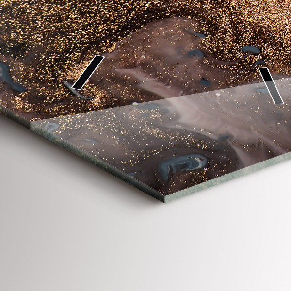 Ceas vertical de perete din sticlă Abstracția aurului din marmură