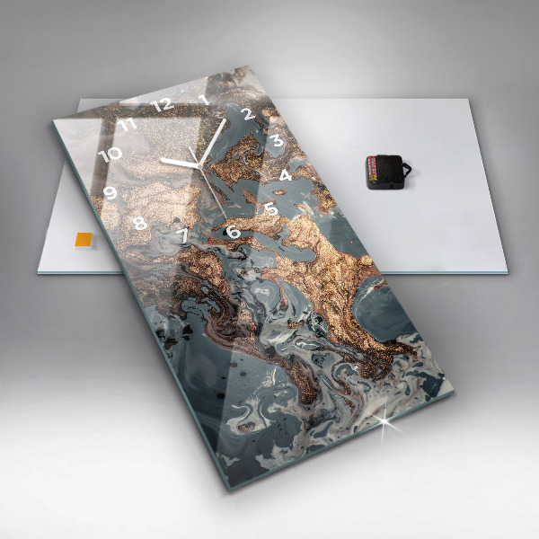 Ceas vertical de perete din sticlă Abstracția aurului din marmură