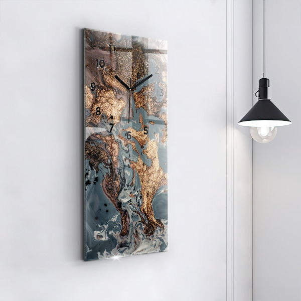 Ceas vertical de perete din sticlă Abstracția aurului din marmură