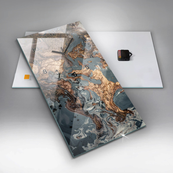 Ceas vertical de perete din sticlă Abstracția aurului din marmură