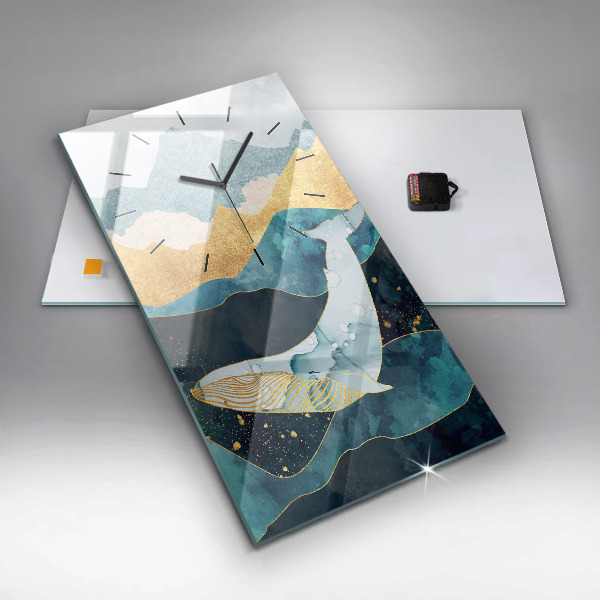 Ceas vertical de perete din sticlă Balenă abstractă