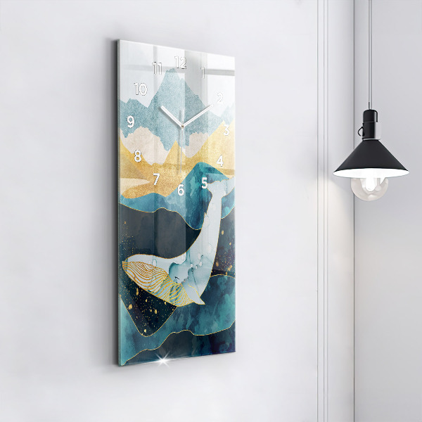 Ceas vertical de perete din sticlă Balenă abstractă