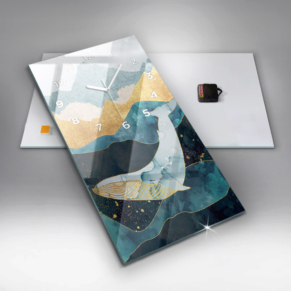 Ceas vertical de perete din sticlă Balenă abstractă