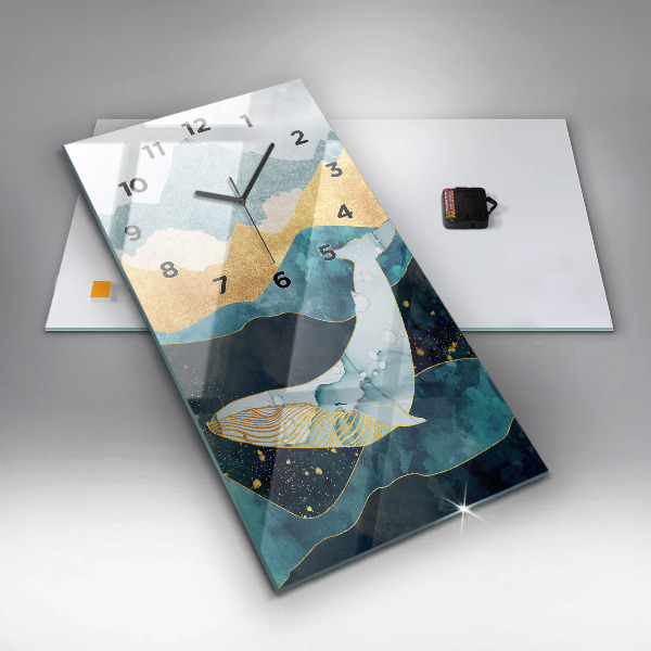 Ceas vertical de perete din sticlă Balenă abstractă