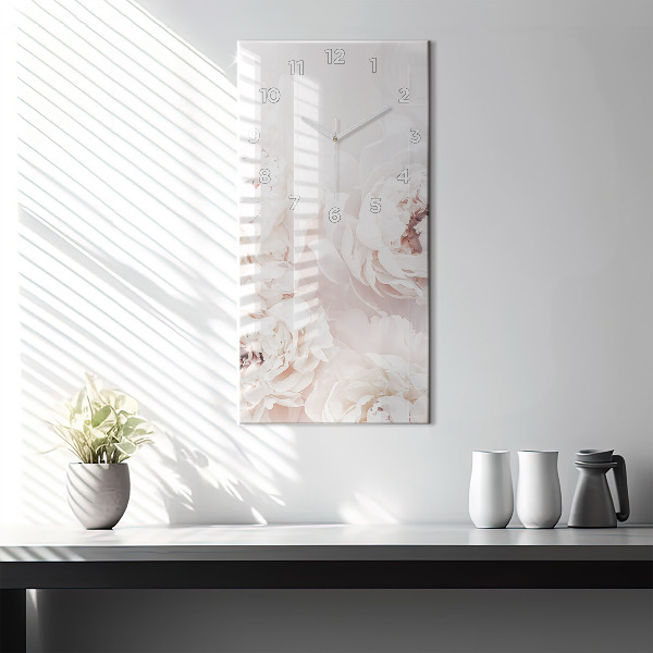 Ceas vertical de perete din sticlă Flori de bujor
