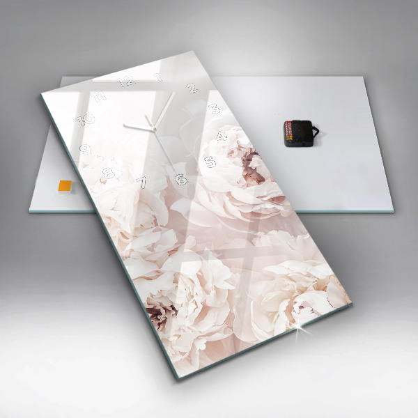 Ceas vertical de perete din sticlă Flori de bujor