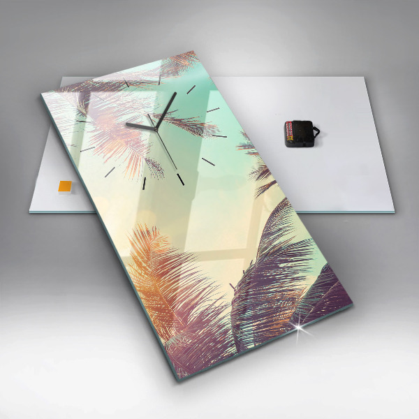 Ceas vertical de perete din sticlă Palmieri tropicali