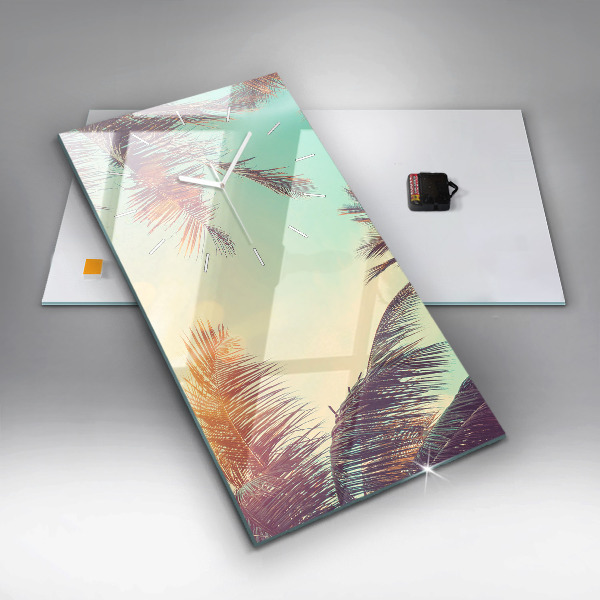 Ceas vertical de perete din sticlă Palmieri tropicali