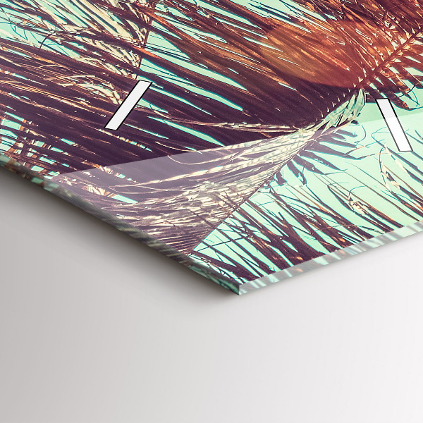 Ceas vertical de perete din sticlă Palmieri tropicali