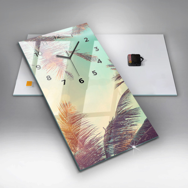 Ceas vertical de perete din sticlă Palmieri tropicali