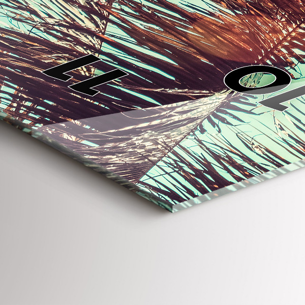 Ceas vertical de perete din sticlă Palmieri tropicali