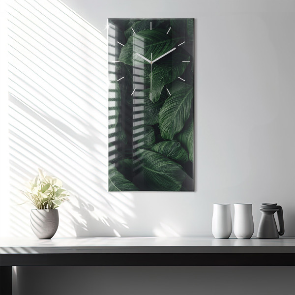 Ceas vertical de perete din sticlă Monstera tropicală