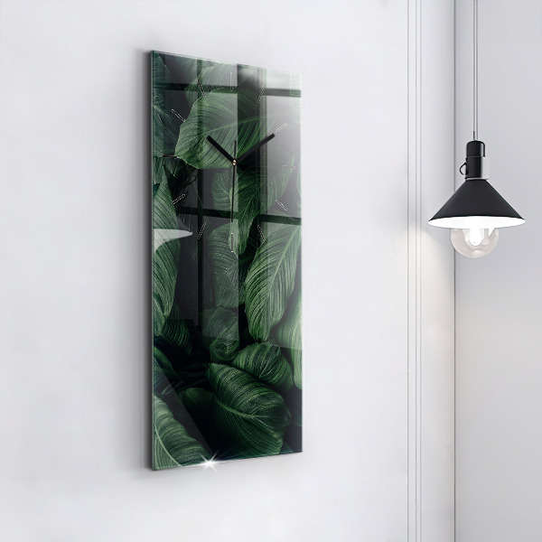 Ceas vertical de perete din sticlă Monstera tropicală