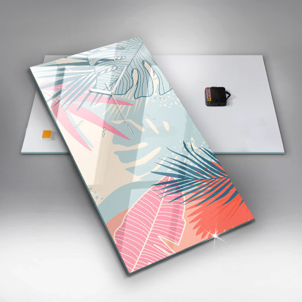 Ceas vertical de perete din sticlă Frunze pastelate – tropice