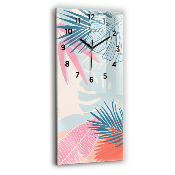 Ceas vertical de perete din sticlă Frunze pastelate – tropice