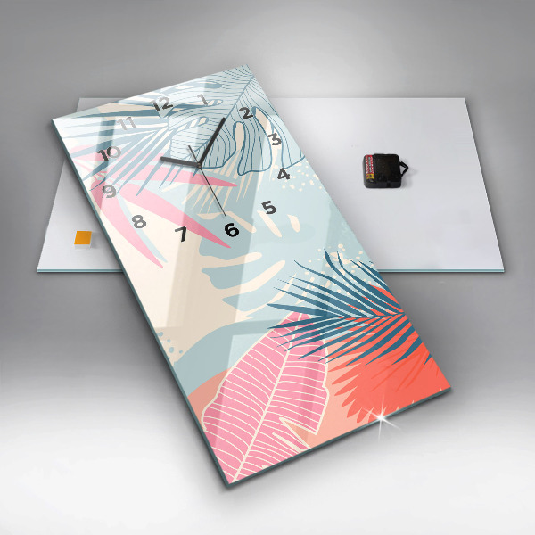 Ceas vertical de perete din sticlă Frunze pastelate – tropice