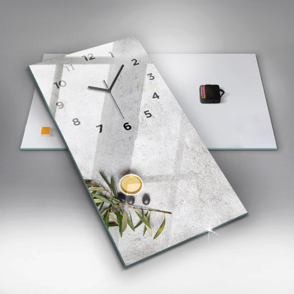 Ceas vertical de perete din sticlă Măsline minimaliste