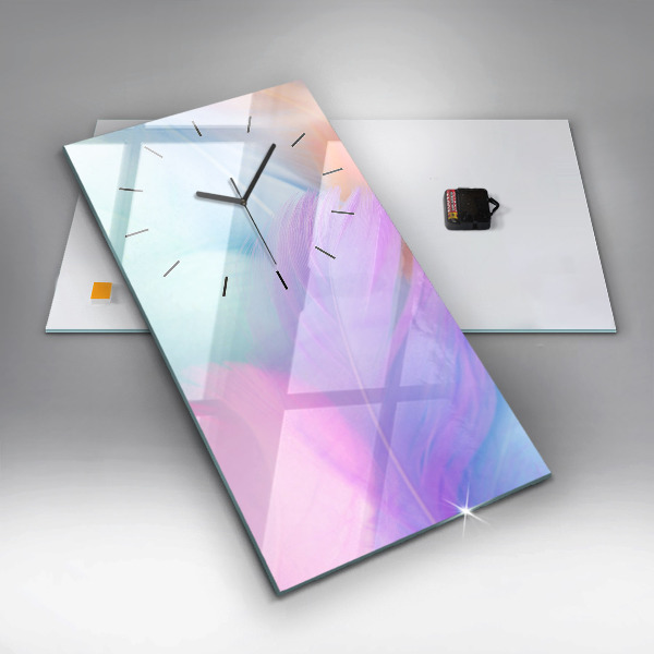 Ceas vertical de perete din sticlă Pene colorate