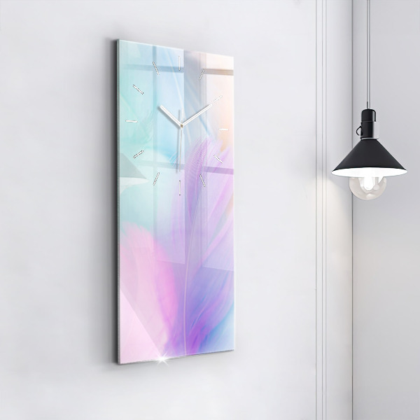 Ceas vertical de perete din sticlă Pene colorate