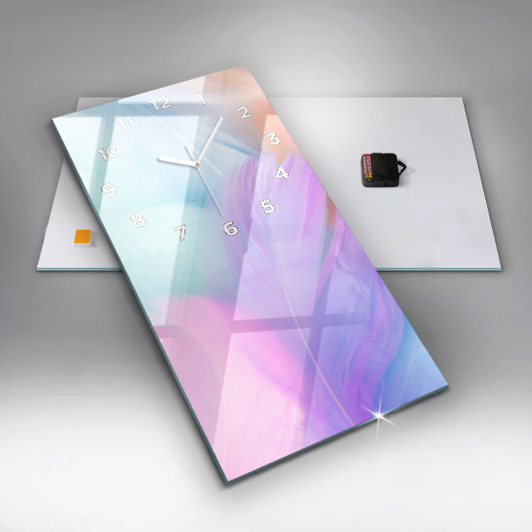 Ceas vertical de perete din sticlă Pene colorate