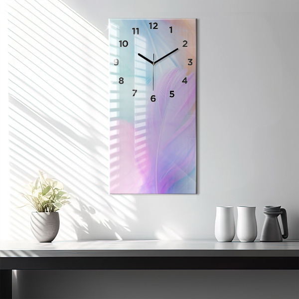 Ceas vertical de perete din sticlă Pene colorate