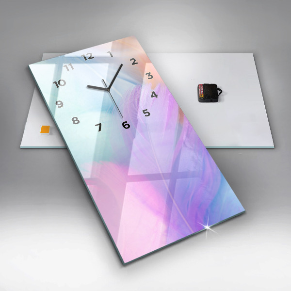 Ceas vertical de perete din sticlă Pene colorate