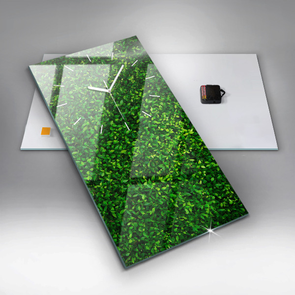 Ceas vertical de perete din sticlă Frunze de gard viu