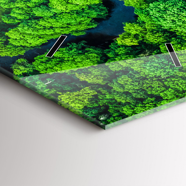 Ceas vertical de perete din sticlă Râu în pădure