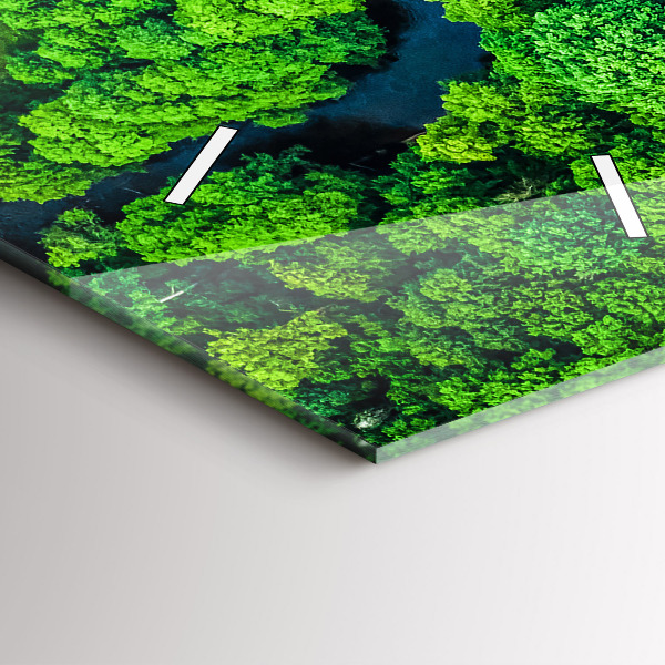 Ceas vertical de perete din sticlă Râu în pădure