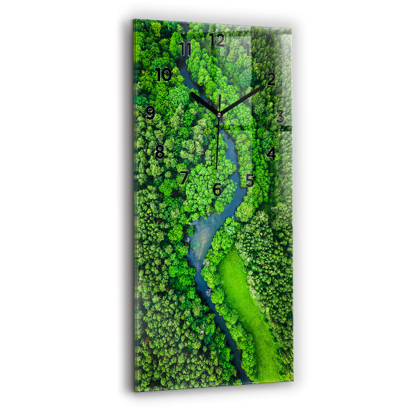Ceas vertical de perete din sticlă Râu în pădure