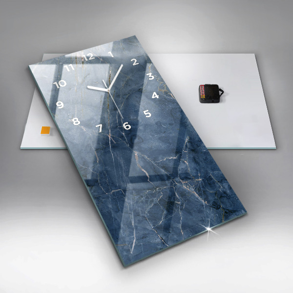 Ceas vertical de perete din sticlă Textura marmură albastră